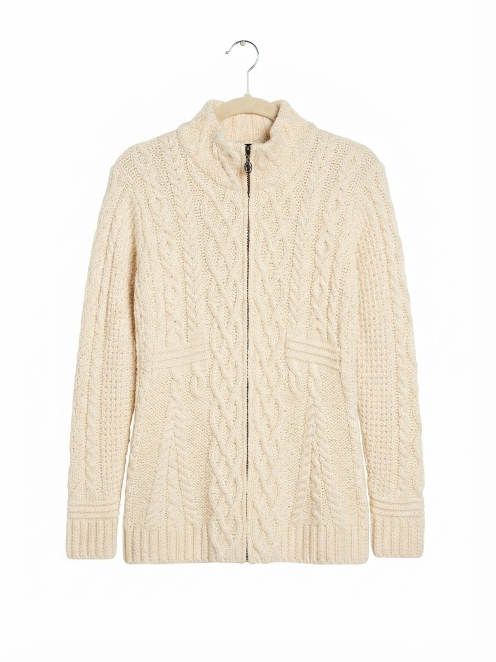 NWT Aran Sweater Market Irish Wool Full Zip Cardigan Cream Authentic Certificate